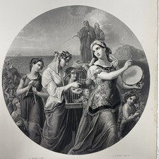 ANTIQUE 19th Century Engraving Etching Art Junk - Miriam, Bourne