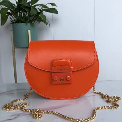 Furla Metropolis Mini Crossbody Bag   Orange Leather, Chain Strap