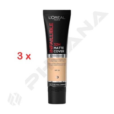 3 x L'Oreal Paris Infallible 24H Matte Cover Foundation Nr. 130 30 ml