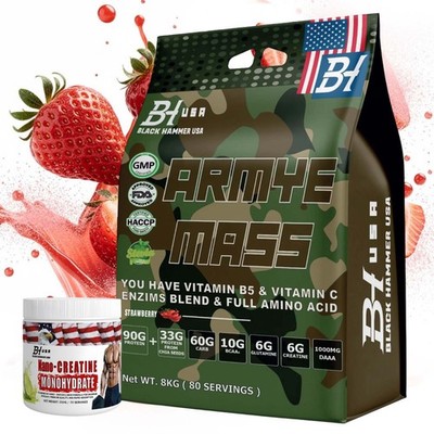 ARMYE Mass Gainer 8KG Weight Gain Protein + Free Creatine - Black Hammer USA