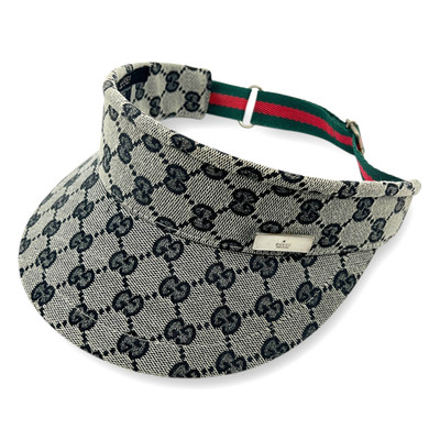 Gucci GG Canvas verstellbare Sonnenblende grau Webstreifen Sherry Line