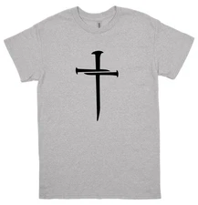 Cross Nails T-Shirt Mens Womens Faith Christian Jesus Religious Christ Grey