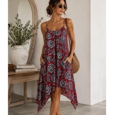 Madewell Silk Floral Handkerchief Hem Slip Dress Red Feminine Bohemian
