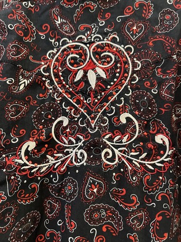 Cowgirl Hardware Western Shirt GIRLS M Black Red Pearl Snap Embroidered Heart - Picture 6 of 10