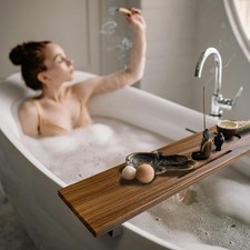 Walnut Bathtub Tray 35"x9"x2.5" , Luxury Bath Tray for Tub Anti-Tip Adjust...
