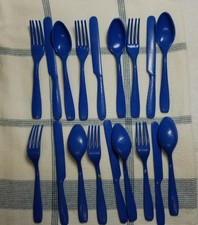 Vintage Children's Play Plastic Silverware Utensils 6 Knives 6 Forks 6 Spoons