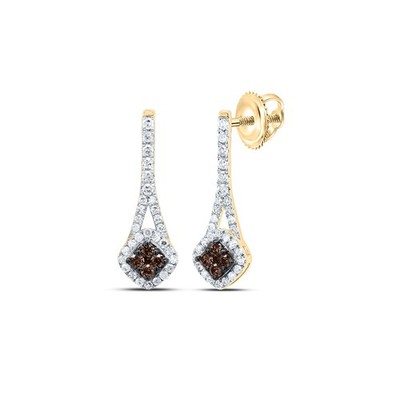 Braune Teardorp-Ohrhänger 0,32 kt natürlicher Diamant 10 kt Gelbgold
