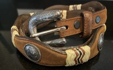 TONY LAMA buckle belt CONCHO scalloped 30 cowhide leather WESTERN cowboy Vtge