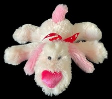 Dan Dee Pink Puppy Dog Plush 9" Laying Down Heart Nose Red Bow Valentines 2010