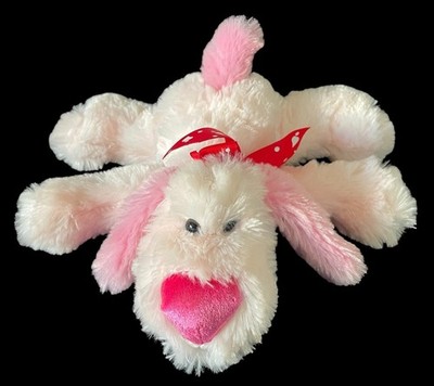 Dan Dee Pink Puppy Dog Plush 9'' Laying Down Heart Nose Red Bow Valentines 2010