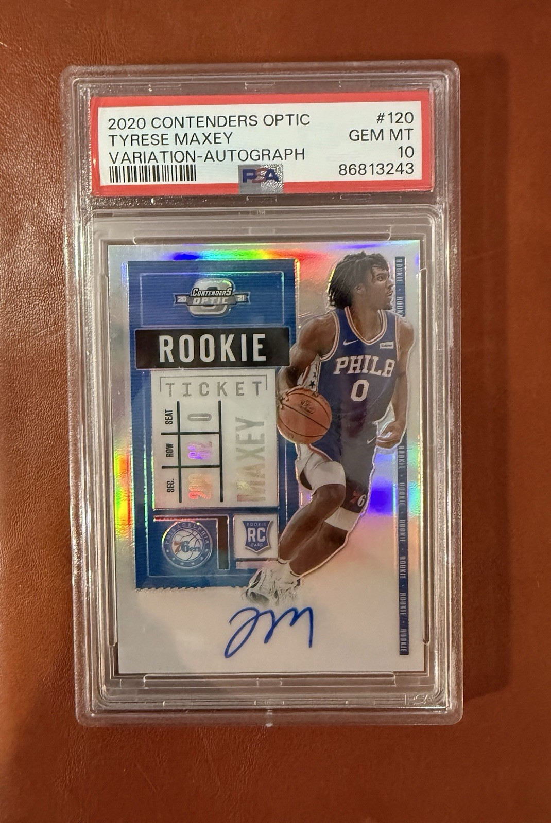 2020-21 Contenders Optic Tyrese Maxey Variation Rookie Ticket Auto #120 PSA 10
