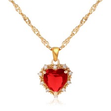 Crystal Love Heart Necklace for Women 14K Gold Plated with Birthstone Charm P...