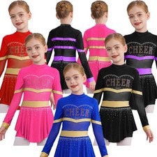 Kids Girls Cheer Leader Costume Cheerleading Uniform Long Sleeve Fancy Dress