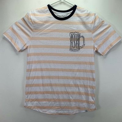 Sovereign Code Mens Mug Print Striped Short Sleeve T-Shirt Peach White XL