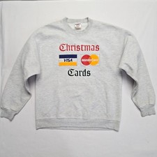 Vintage Visa MasterCard Cards Sweatshirt Jerzees Christmas Graphic Grey XL