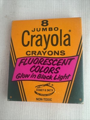 Binney & Smith Crayola USA Fluorescent Crayons 8 Count Glow In Black Light Vtg