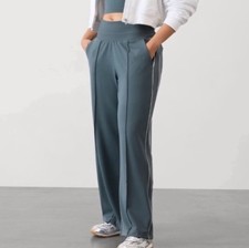 Athleta SMALL Venice High Rise Track Stripe Wide Leg Pant Eden/White EUC