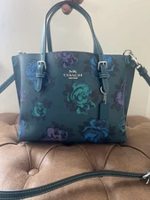 Coach MOLLIE 25 JUMBO FLORAL Satchel DEEP TURQUOISE Crossbody Carryall CF328