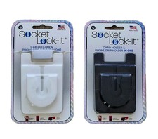 2 Socket Lock-It Adhesive Card Holder  Phone Grip Holder in One NEW Black White