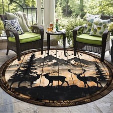 1pc -Wildlife Deer Elk Buck Hunting Scene Pattern area Mat, round easy to clean