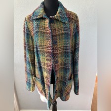 Boyne Valley Weavers Handmade In Ireland Wool/alpaca/angora Blend Plaid Jacket M