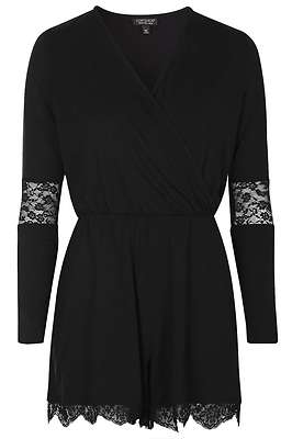 Topshop Brand New Black Lace Insert Wrap Jersey Long Sleeve