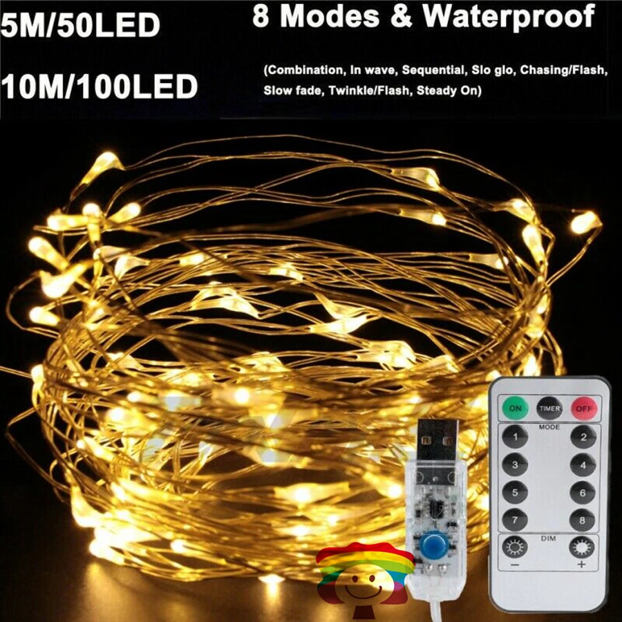 USB Twinkle LED String Fairy Lights Copper Wire Party Garden Remote 50-200 LED - Image 2 of 4
