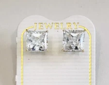 4 CT PRINCESS CUT FL/D LAB CREATED STUD EARRINGS 10K SOLID YELLOW GOLD PUSH BACK