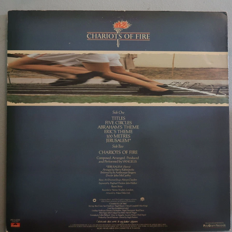 CHARIOTS OF FIRE VANGELIS LP POLYDOR RECORDS VG COND 27 - Image 2 of 4