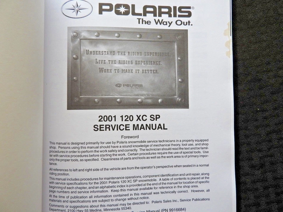 2001 POLARIS 120 XC SP MANUAL DE REPARO DE SERVIÇO DE SNOWMOBILE MUITO BOM ESTADO - Imagem 2 de 4