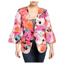 Nine West Womens Floral Bell Quarter Sleeve Blazer Jacket Size 12 MultiColored