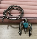 Artist Signed Natural Turquoise Sterling Naja Pendant With 16” Beaded Chain — photo 1