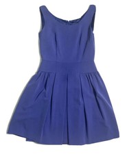 Elie Tahari Size S Blue Dress Flared Skirt Pleated Sleeveless Flat Waist Lined
