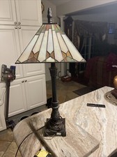 Mission Tiffany Tall Table Lamp with Geometric Stained Glass Panel Shade 29 in