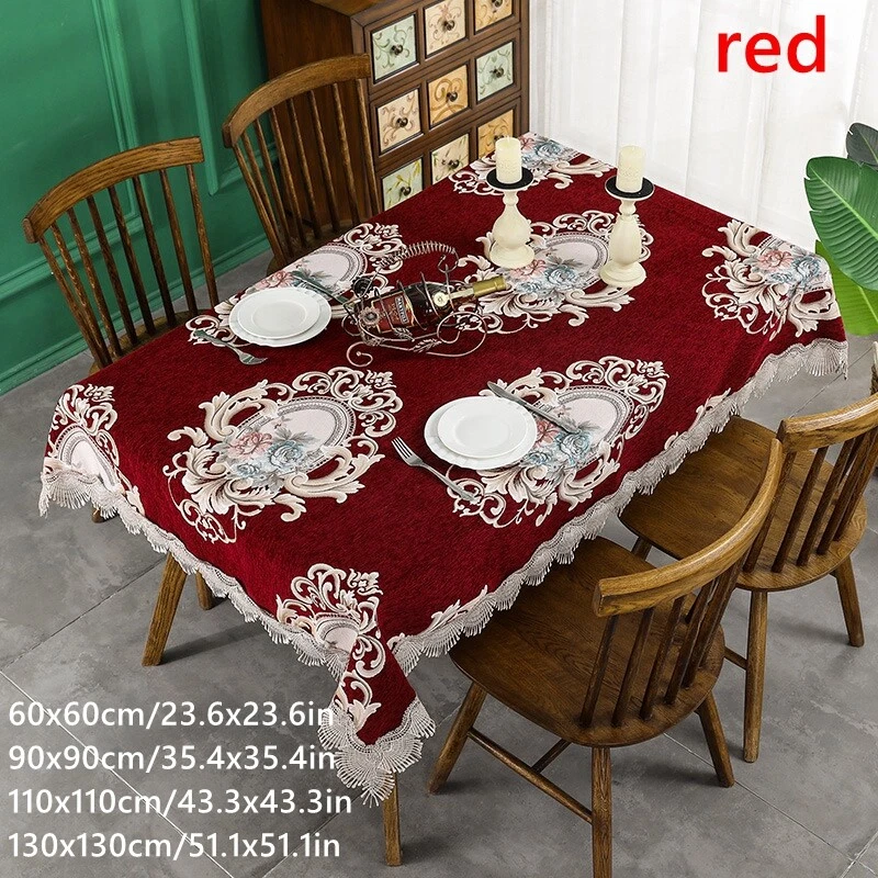 Tischtuch Schmücken Tischdecken Chenille Blumenmuster Quaste Fransen Ess Eu Blau - Bild 3 von 4