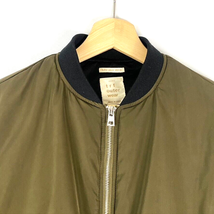 Zara TRF Bomber Jacket Size M Olive Green Womens Full Zip