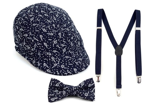 Boys Floral Ivy Cap With Suspenders & Bow Tie Summer Matching Outfit Set 3-Pc - Picture 6 of 31