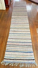 Glorious Design Swedish Hand Made Rag Rug (29 x 142 inches) 1920s LONG