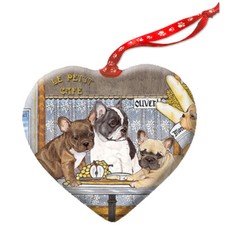 French Bull Dog Porcelain Pet Gift Heart Ornament Double-Sided