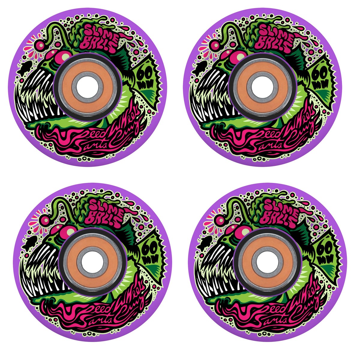 Slime Balls Skateboard Wheels 60mm Angler Light Ups 78A