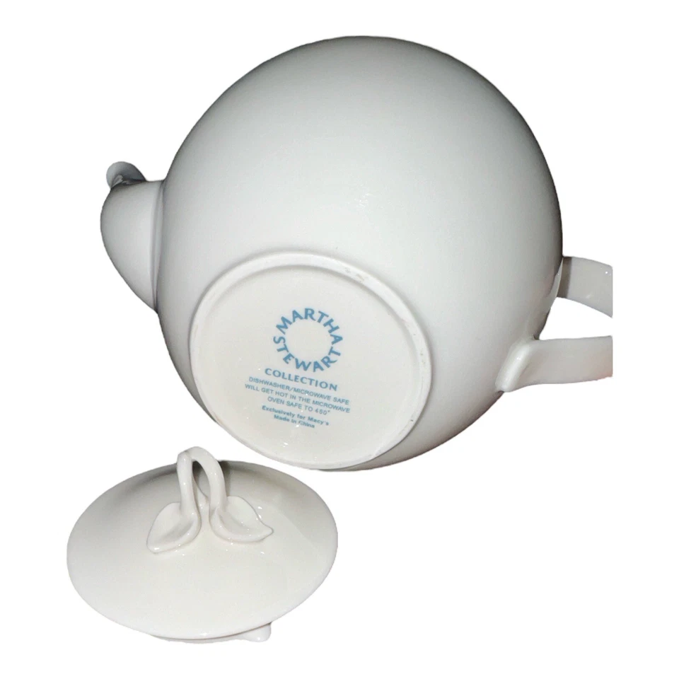 Teapot White Martha Stewart Montmartre Macys Porcelain Leaf Discontinued 5 cup - Image 3 of 4