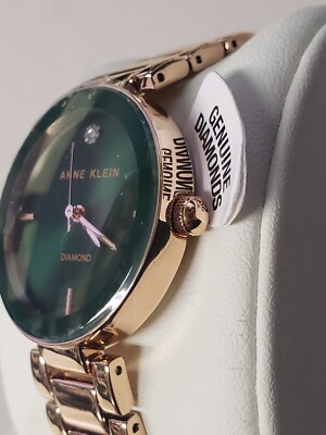 Anne Klein Womens Rose Gold And Green Analog Genuine Diamond Dial Bracelet Watch Diamond Dial Bracelet Watch | Anne Klein main image 3