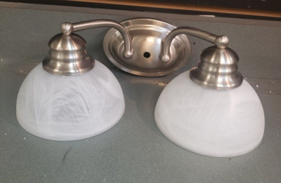 2 Light BRUSH NICKEL with ALBASTER Glass shade Vanity Wall SCONE SML6002BN/ 14''W
