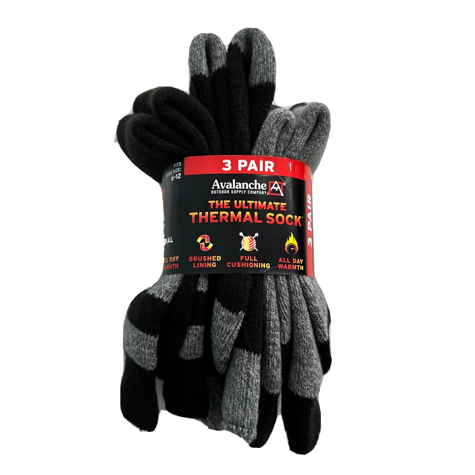 Avalanche 3-Pair NEW Ultimate Thermal Sock Full cushion Mens 6-12 Size 3-PACK