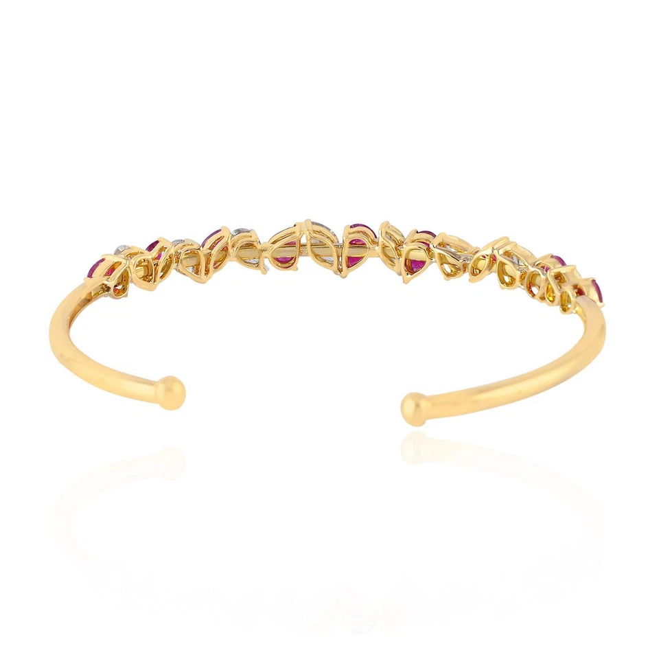 3ct Ruby 2ct Diamond Pear Cut Prong Set Cuff Bangle 18k Yellow Gold - Image 3 of 4