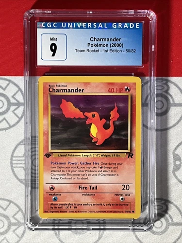 CGC 9 MINT 2000 Pokemon TCG Charmander Team Rocket 1st Edition 50/82 PSA 7098