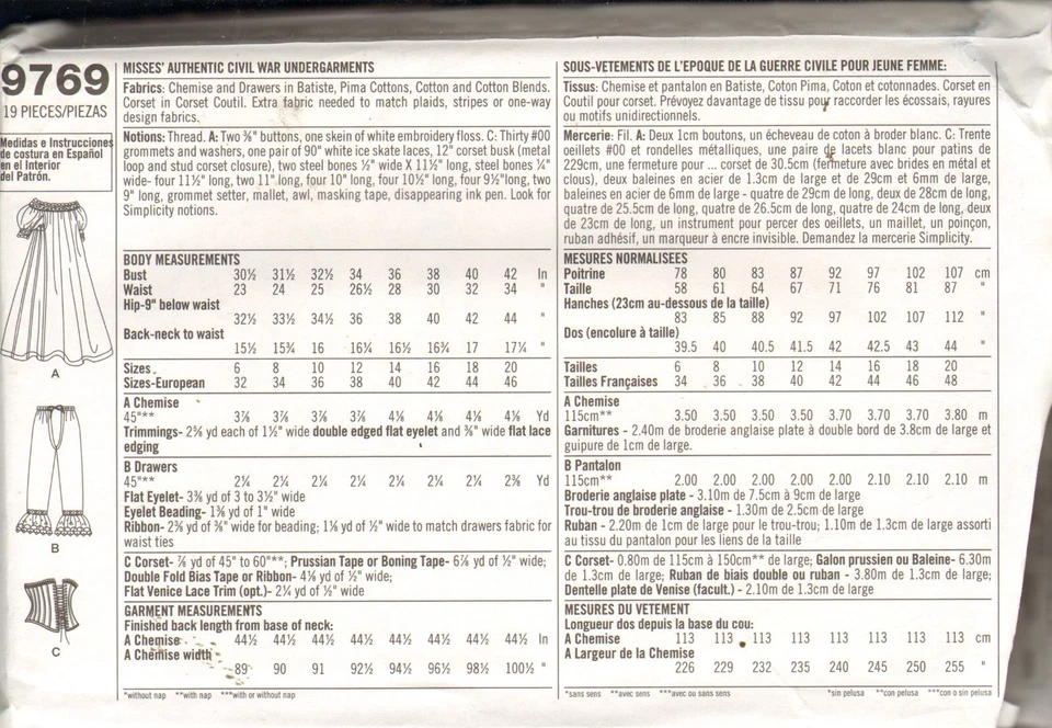 Simplicity 9769 The Fashion Historian Authentic Civil War Undergarments Sz 14-20 - Image 2 of 2