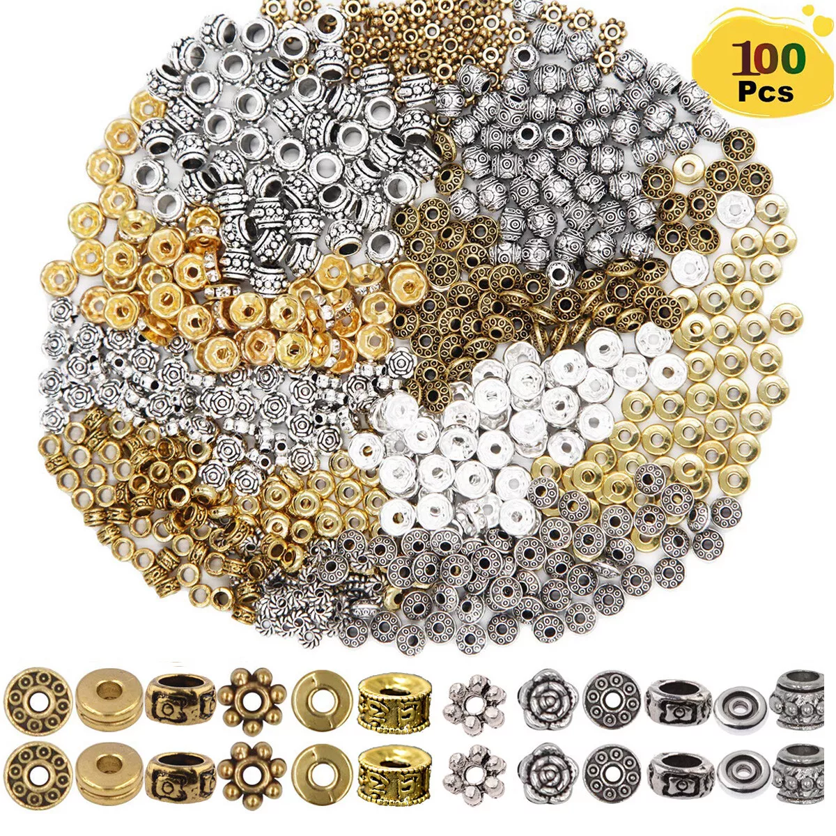 100 Pcs Spacer Beads Art Charm Spacers Alloy Spacer Beads for Jewelry Making  DIY