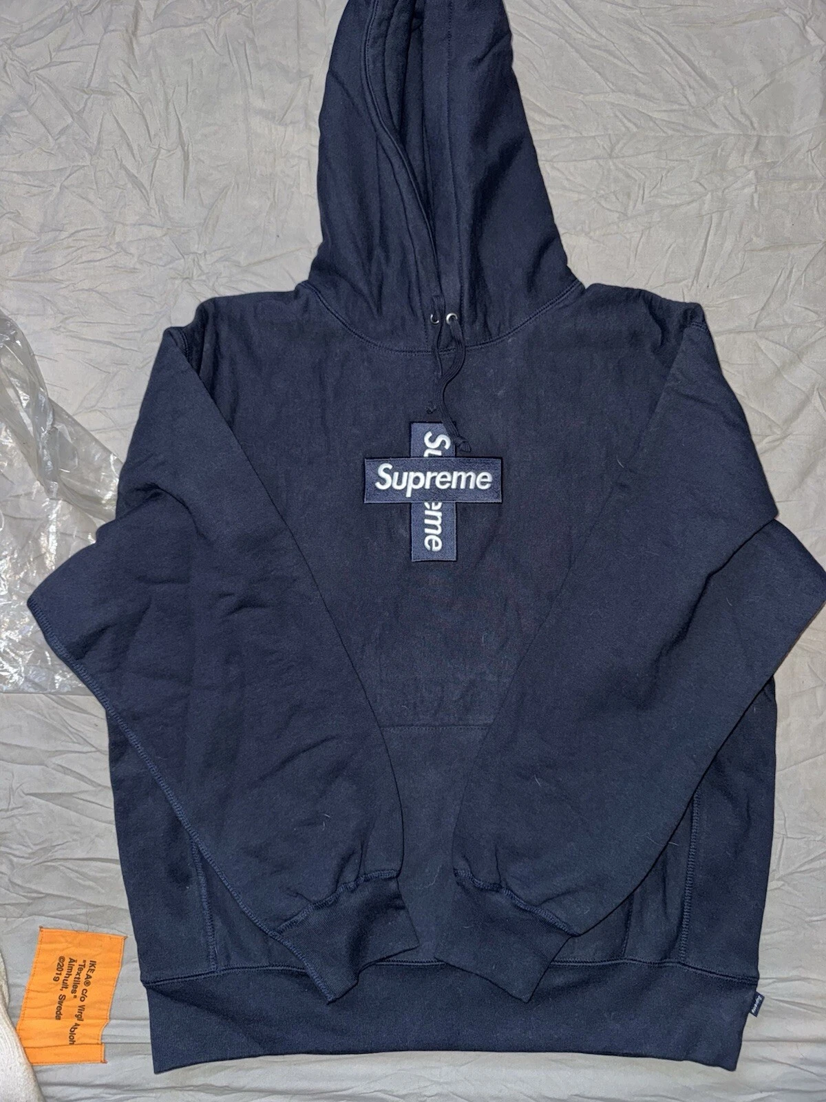 Sweat à capuche homme FW20 Supreme Cross Box logo bleu marine taille L NEUF