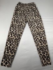 Animal Print Ankle Leggings Beige Black Brown Elastic Waist Women's Size Regular